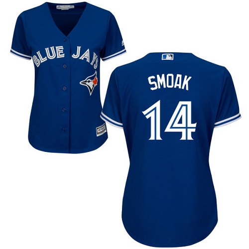 Blue Jays #14 Justin Smoak Blue Alternate Women's Stitched MLB Jersey - Click Image to Close